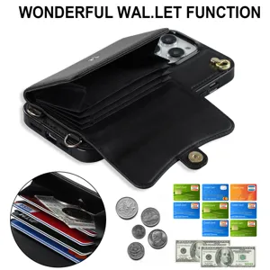 Δερμάτινη θήκη κινητού χιαστί πορτοφολιού με πολλές θήκες καρτών και τσέπη φερμουάρ.