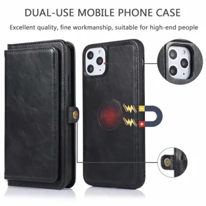 Custodia per telefono in pelle staccabile multifunzionale con portafoglio magnetico per uso.