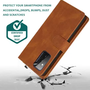 Brown leather flip wallet phone case for Samsung with card slots and drop protection