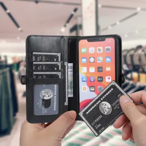 Custodia a portafoglio multifunzionale in pelle per telefono con scomparti per carte.