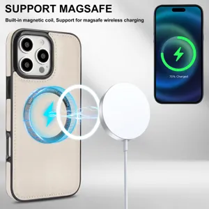 Coque de téléphone en cuir magnétique sans fil compatible avec iPhone, housse anti-chute.