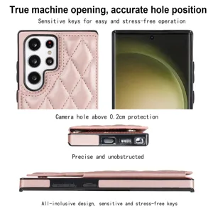 Funda de telefono tipo cartera acolchada rosa para Samsung Galaxy S25 Ultra con tarjetero.