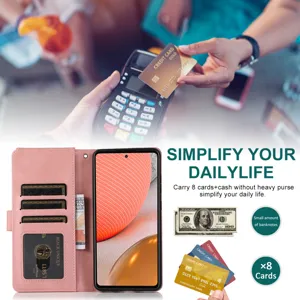 Samsung galaxy flip leather wallet case with card slots and large cash pocket pink color