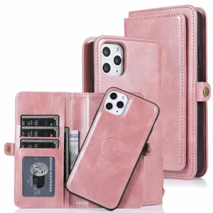 Custodia a portafoglio in pelle rosa con cover magnetica rimovibile e porta carte.