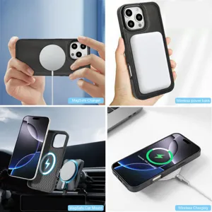 Coque de téléphone de chargement sans fil magnétique compatible avec iPhone, étui en cuir uni.