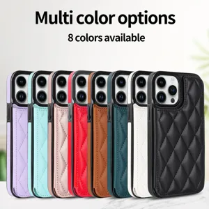 Quilted leather phone case with card slot for iPhone, multi color luxurious protective cover