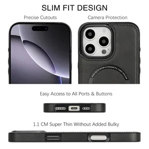 Coque de téléphone magnétique fine en cuir avec découpes précises et protection.