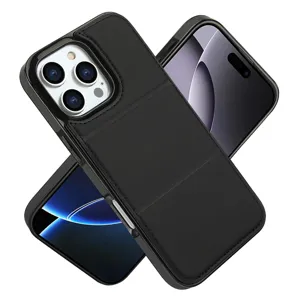 Funda de movil de cuero negro con tarjetero y soporte para todos los modelos de iPhone.