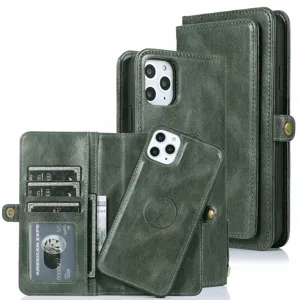 Custodia per cellulare in pelle magnetica rimovibile con pratici scomparti per carte.