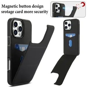 Funda de cuero para teléfono con tarjetero y cierre magnético muy práctico.