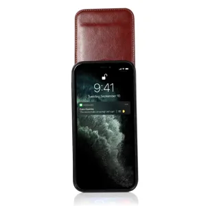 Vintage bruine lederen flip telefoonhoesje met kaartsleuf compatibel voor iPhone 16 17 14