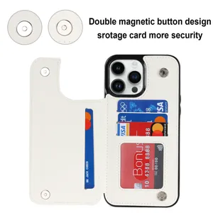 Diamond quilted card holder phone case for iPhone with double magnetic buttons and slots.