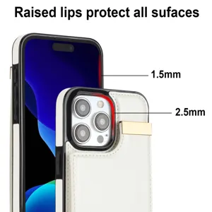 Fundas de teléfono de acordeón de cuero blanco con tarjetero soporte y detalle dorado iPhone.