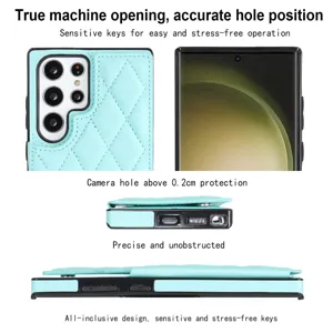 Funda de teléfono de cuero Samsung S25 Ultra acolchada cartera tarjetero protectora