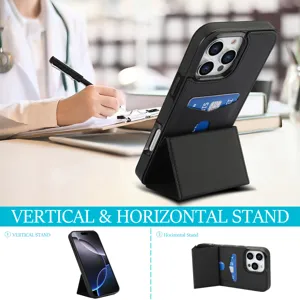 Funda de teléfono de cuero multifuncional con tarjetero y soporte ajustable para comodidad.