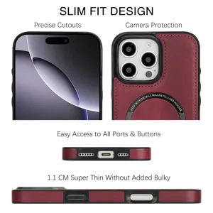 Vue détaillée de l'étui de téléphone magnétique en cuir mince, découpes et protection.