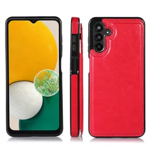 Custodia per telefono in pelle rossa con porta carte e ritagli precisi per modelli Samsung Galaxy.