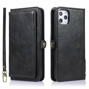 Custodia per telefono in pelle multifunzionale staccabile con portafoglio e cinturino per iPhone