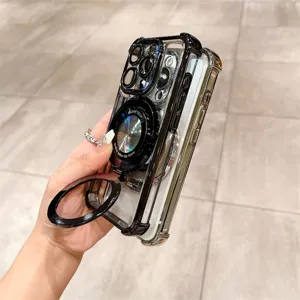 Funda de teléfono magnética transparente con soporte para iPhone, carcasa protectora