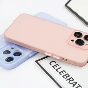 Funda de teléfono de TPU esmerilado ultrafino, textura mate suave, colores pastel rosa y azul claro.