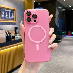 Matte frosted MagSafe iPhone phone case with camera protector slim hard pink cover detail