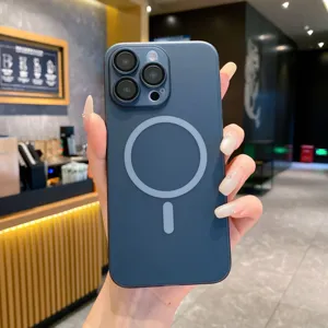 Matte magnetic frosted phone case compatible with iPhone, slim protective cover with ring.