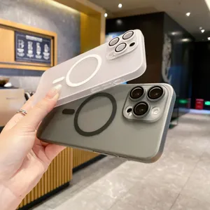 Matte frosted magnetic phone case with camera lens protector ultra thin hard shell cover