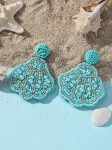 Orecchini a conchiglia con perline turchesi, gioielli da spiaggia stile vacanza estiva.