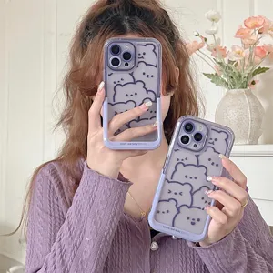 Süße Lila Linienbär Handyhülle Mit Verstecktem Klappständer Antifall Silikon Soft Stoßfeste Rückseite Für iPhone