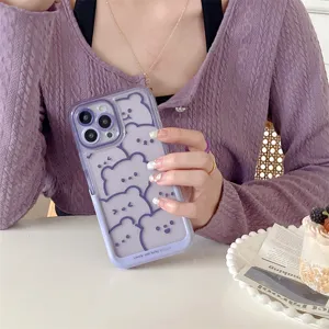 Lila Linien Bär Handyhülle mit Ständer für iPhone 16 Pro Max 15 14 13 12 süße transparente Hülle