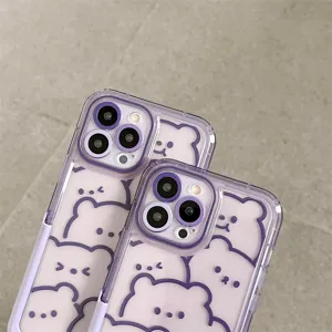 Violette linien bär transparente handyhülle mit unsichtbarem ständer für apple iphone serie.