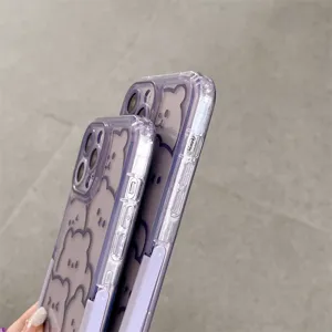 Lila Linien Bär transparente Handyhülle mit unsichtbarem Ständer, detailierte Ansicht.