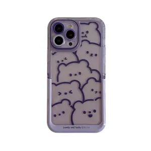 Lila Bear Motiv Handyhülle mit praktischem unsichtbarem Ständer für iPhone 16 15 14 Pro Max.