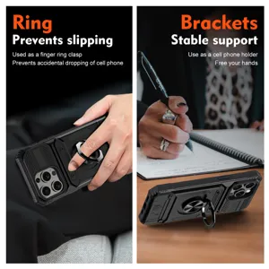 Funda protectora robusta con soporte de anillo y tarjetero para iPhone 16 15.