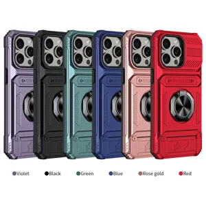 Resistente funda para iPhone con tarjetero anillo soporte y montaje magnético para auto.
