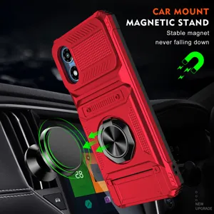 Multifunctional TPU PC Armor Phone Case With Ring Kickstand Card Slot Sliding Camera Cover Shockproof Protective Shell For Moto