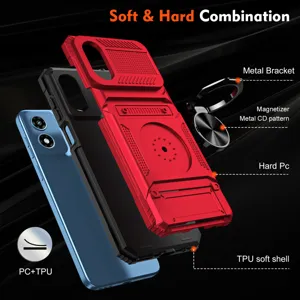 Rugged armor phone case with card slot and metal ring stand for Motorola Moto G series.