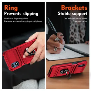Rugged protective phone case with ring holder and kickstand, durable design for daily use.