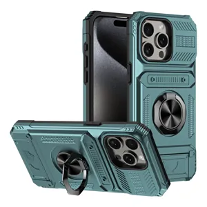 Funda de teléfono protectora pesada verde azulado con soporte de anillo iPhone 16 Pro