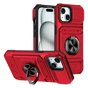 Detalle de funda protectora robusta con tarjetero integrado, anillo soporte y soporte magnético.