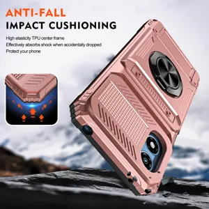 Rugged TPU phone case with ring stand and card slot for Motorola, rose gold armor cover.