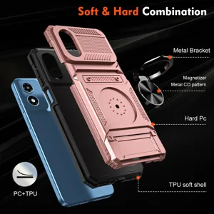 Rugged phone case for Motorola Moto G 5G 2024, dual layer PC and TPU cover with ring stand.