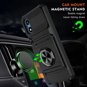 Rugged magnetic ring stand phone case with camera cover for Motorola G 5G 2024 model.