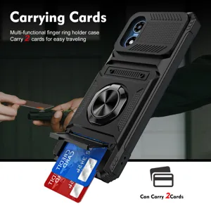 Rugged protective phone case with card holder ring stand and camera cover for Motorola
