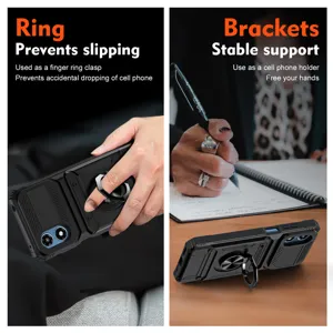 Rugged phone case for Motorola with 360-degree rotating ring stand and secure drop protection.