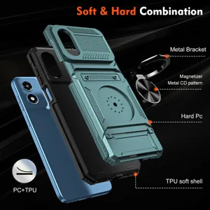 Exploded detail view showing sturdy PC hard shell and flexible TPU soft shell with metal ring.