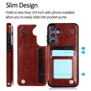 Funda de cartera de cuero para teléfono con múltiples ranuras y diseño delgado y elegante.