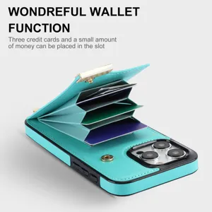 Vista detallada de la funda de cuero para iPhone 16 Pro Max con tarjetero tipo acordeón.