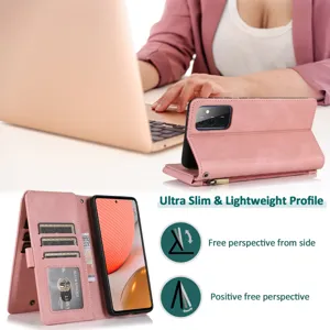 Samsung leather wallet phone case with card slots and stand function for daily use and protection.