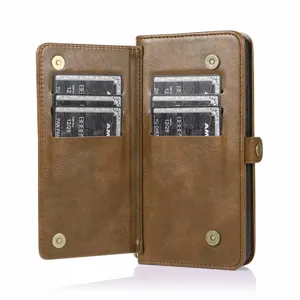 Custodia portafoglio in pelle marrone con porta carte e chiusura magnetica per iPhone 16.